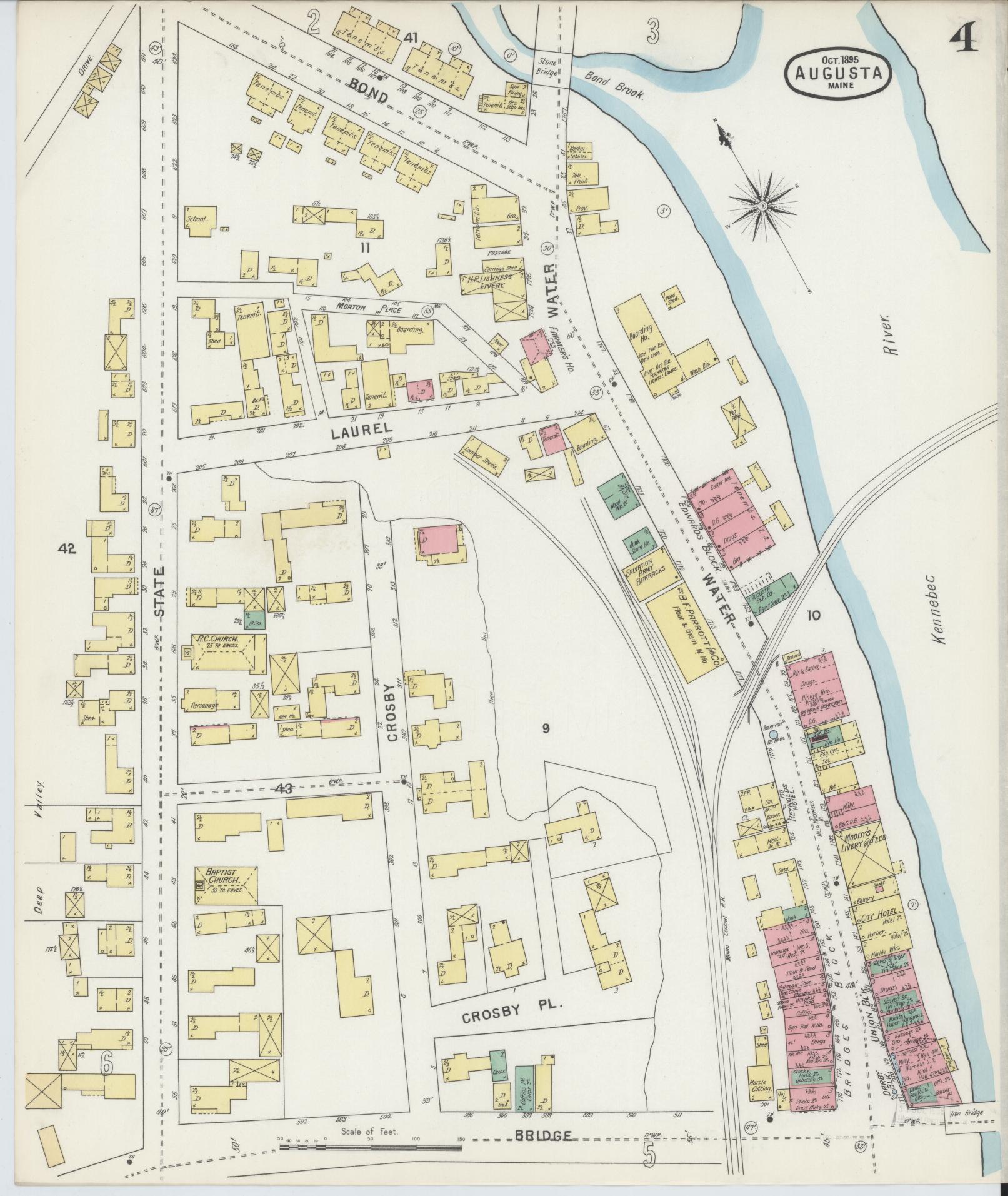 Sanborn Fire Insurance Map from Augusta, Kennebec County, Maine (1895), Sheet #0004 - Complete Map Set gallery image, historic Sanborn map, vintage wall art, Maine Maine