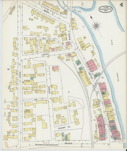 Sanborn Fire Insurance Map from Augusta, Kennebec County, Maine (1895), Sheet #0004 - Complete Map Set gallery image, historic Sanborn map, vintage wall art, Maine Maine