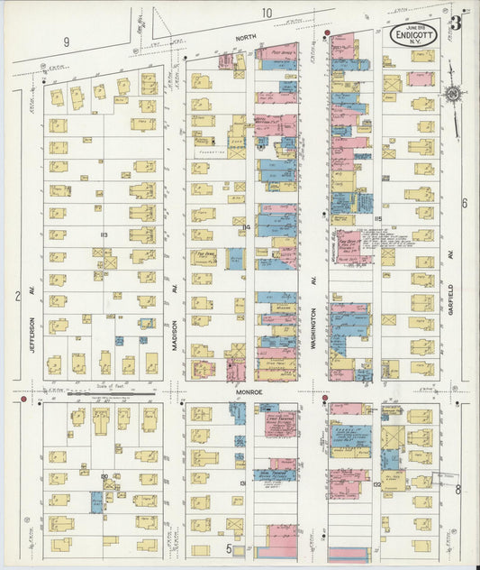 Sanborn Fire Insurance Map from Endicott, Broome County, New York (1918), Sheet #0003 - Historic Sanborn Fire Insurance Map Print, vintage old map wall art, antique decor, genealogy gift, New York New York map