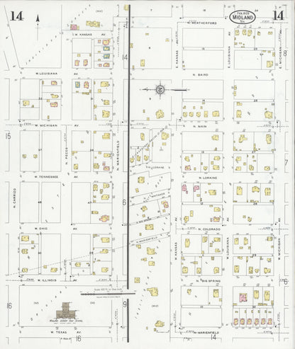 Sanborn Fire Insurance Map from Midland, Midland County, Texas (1929), Sheet #0014 - Complete Map Set gallery image, historic Sanborn map, vintage wall art, Texas Texas