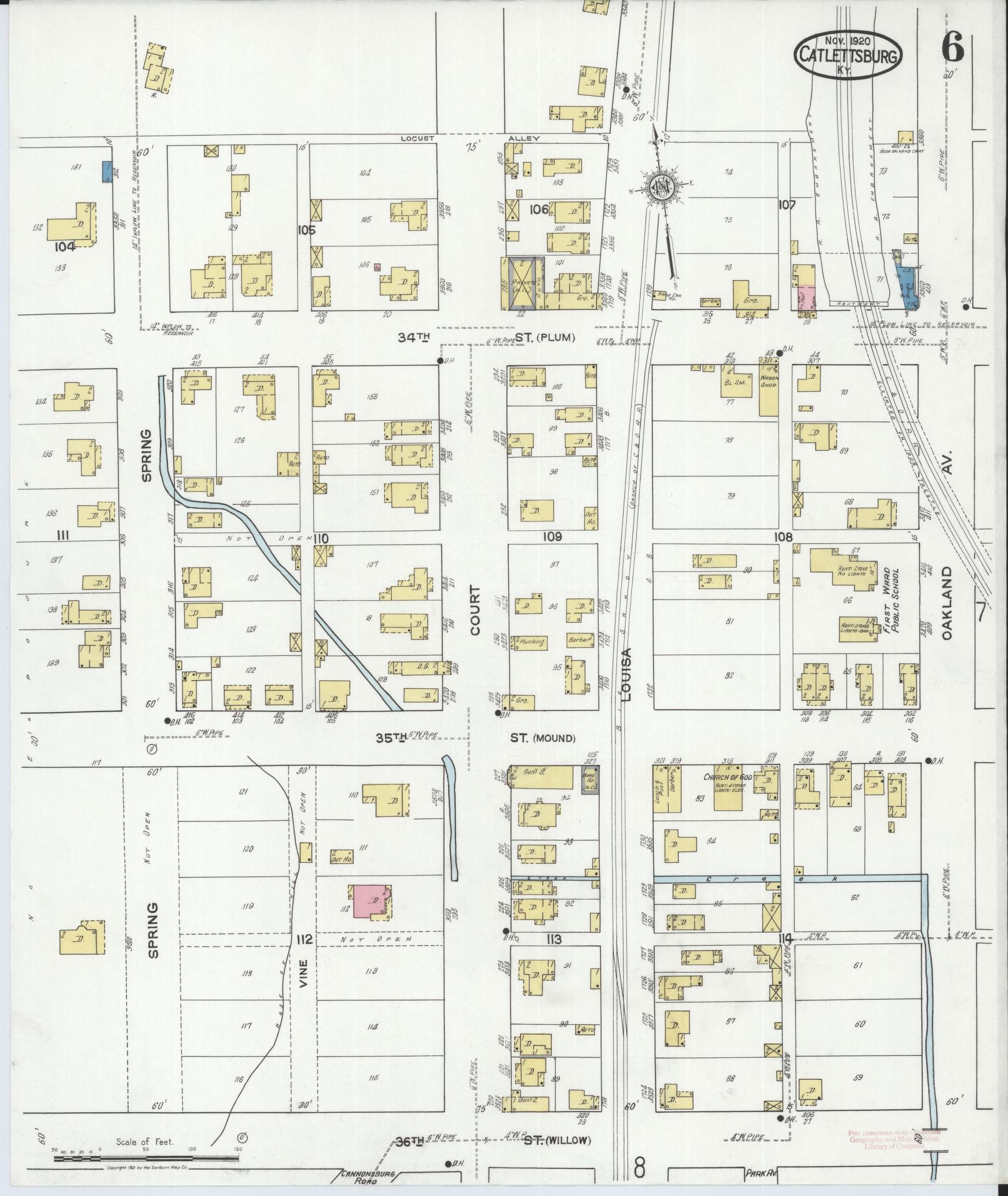 Sanborn Fire Insurance Map from Catlettsburg, Boyd County, Kentucky (1920), Sheet #0006 - Historic Sanborn Fire Insurance Map Print, vintage old map wall art, antique decor, genealogy gift, Kentucky Kentucky map