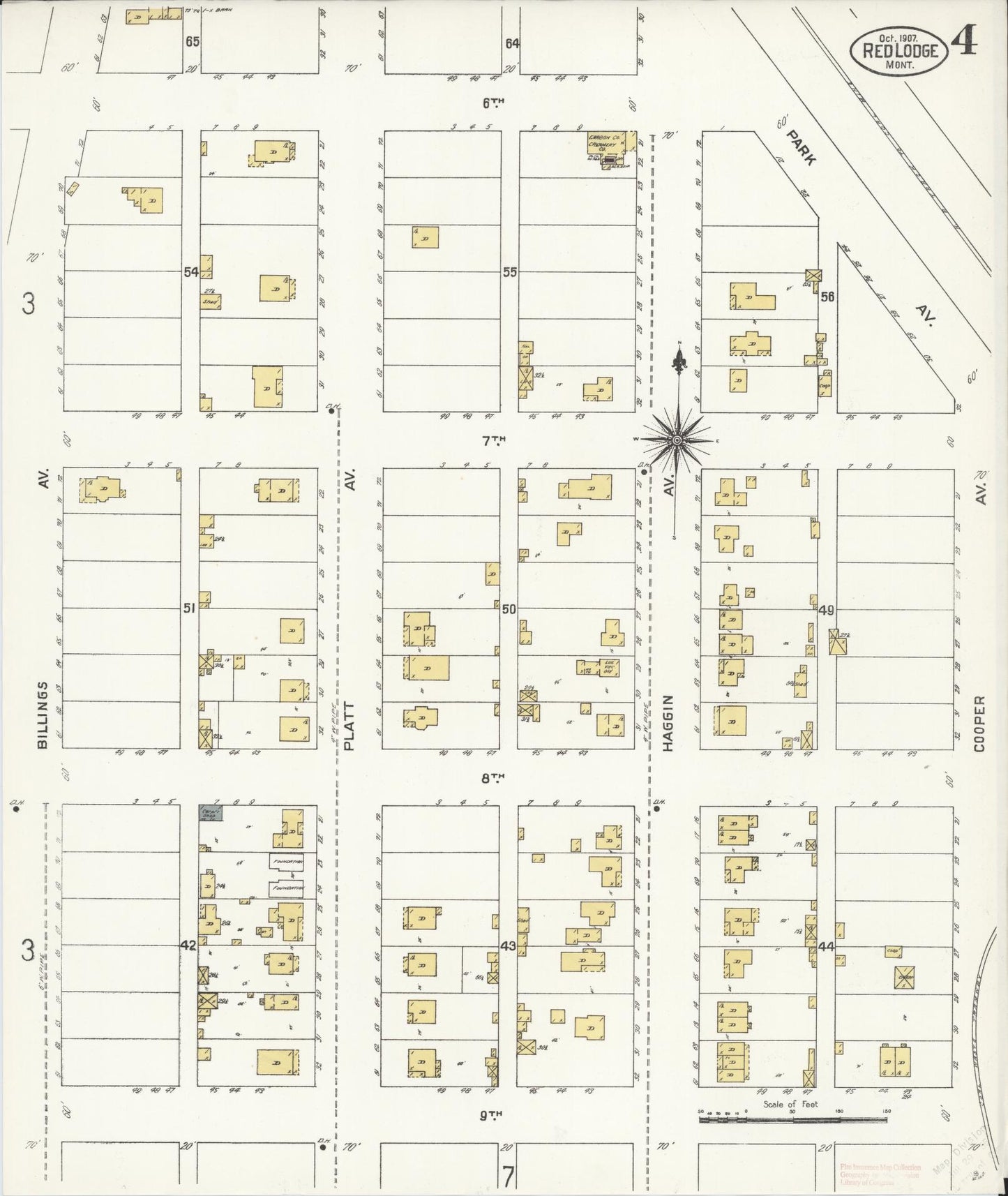Sanborn Fire Insurance Map from Red Lodge, Carbon County, Montana (1907), Sheet #0004 - Complete Map Set gallery image, historic Sanborn map, vintage wall art, Montana Montana