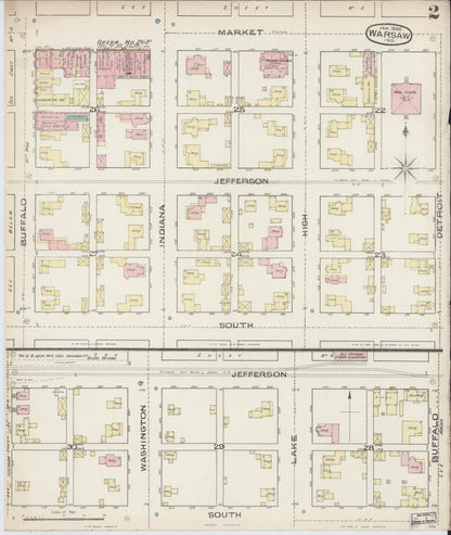 Sanborn Fire Insurance Map from Warsaw, Kosciusko County, Indiana (1886), Sheet #0002 - Historic Sanborn Fire Insurance Map Print, vintage old map wall art, antique decor, genealogy gift, Indiana Indiana map