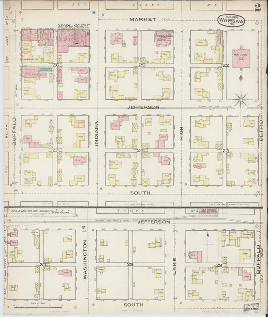 Sanborn Fire Insurance Map from Warsaw, Kosciusko County, Indiana (1886), Sheet #0002 - Historic Sanborn Fire Insurance Map Print, vintage old map wall art, antique decor, genealogy gift, Indiana Indiana map