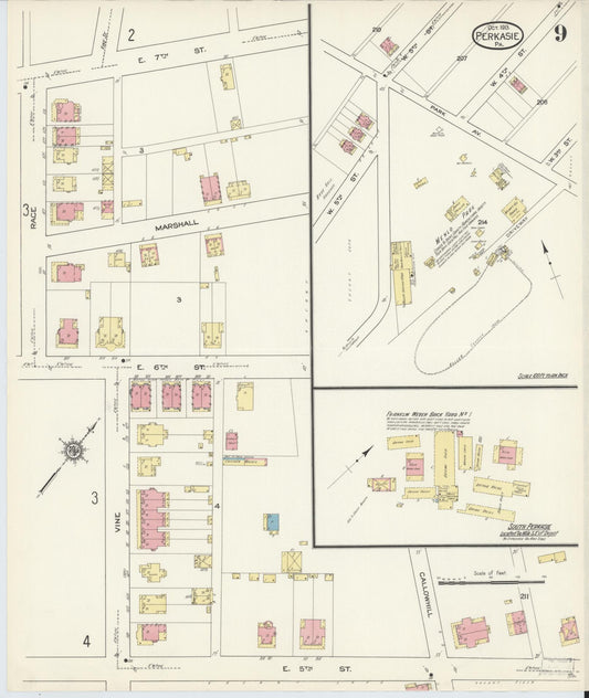 Sanborn Fire Insurance Map from Perkasie, Bucks County, Pennsylvania (1913), Sheet #0009 - Historic Sanborn Fire Insurance Map Print, vintage old map wall art, antique decor, genealogy gift, Pennsylvania Pennsylvania map