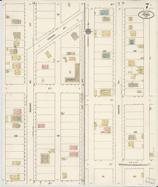 Sanborn Fire Insurance Map from Yuma, Yuma County, Arizona (1911), Sheet #0007 - Historic Sanborn Fire Insurance Map Print, vintage old map wall art, antique decor, genealogy gift, Arizona Arizona map