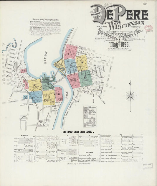 Sanborn Fire Insurance Map from De Pere, Brown County, Wisconsin (1895), Sheet #0001 - Historic Sanborn Fire Insurance Map Print, vintage old map wall art, antique decor, genealogy gift, Wisconsin Wisconsin map