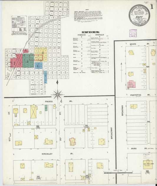 Sanborn Fire Insurance Map from Roff, Pontotoc County, Oklahoma (1906), Sheet #0001 - Complete Map Set gallery image, historic Sanborn map, vintage wall art, Oklahoma Oklahoma