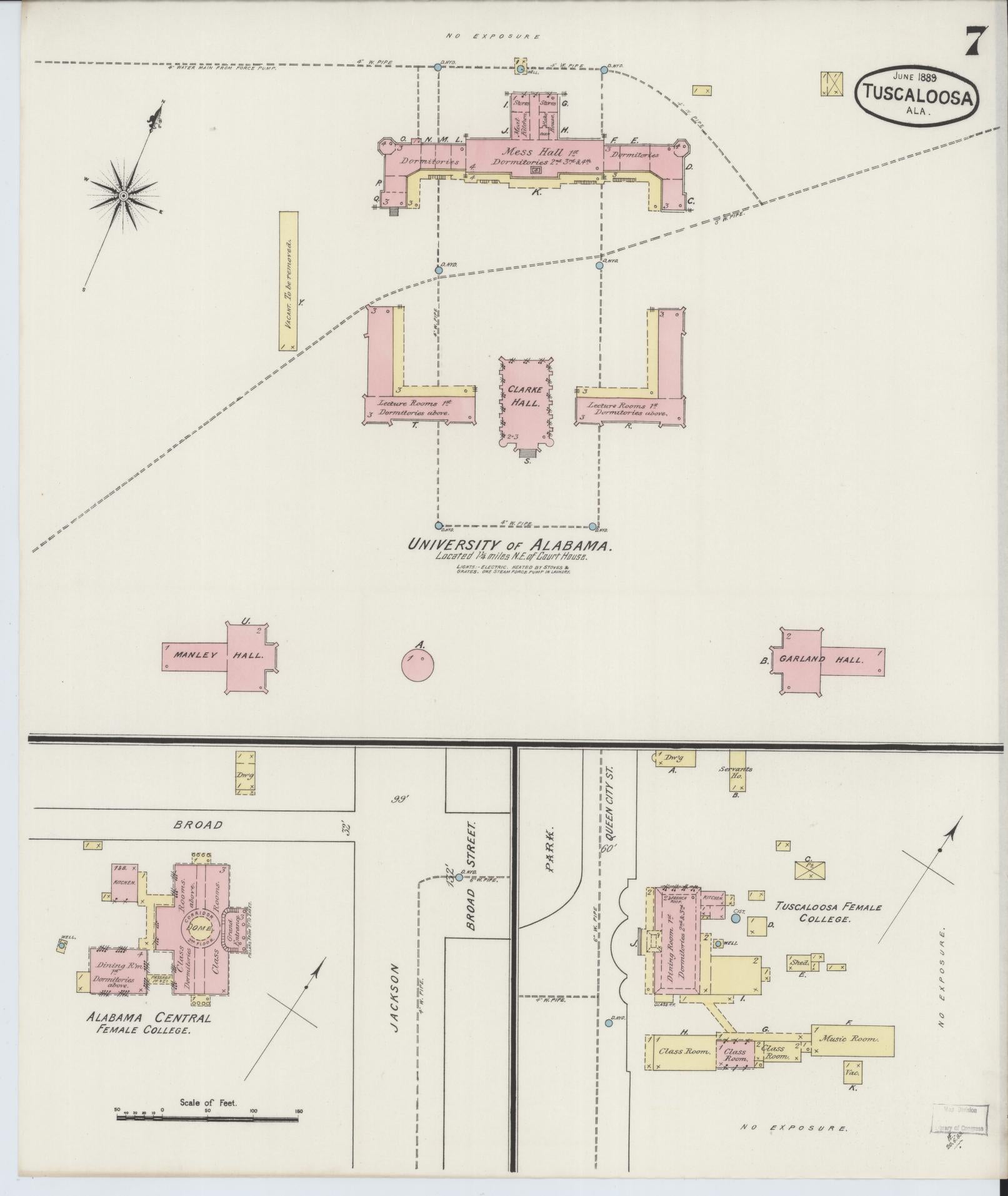 Sanborn Fire Insurance Map from Tuscaloosa, Tuscaloosa County, Alabama (1889), Sheet #0007 - Historic Sanborn Fire Insurance Map Print, vintage old map wall art, antique decor, genealogy gift, Alabama Alabama map
