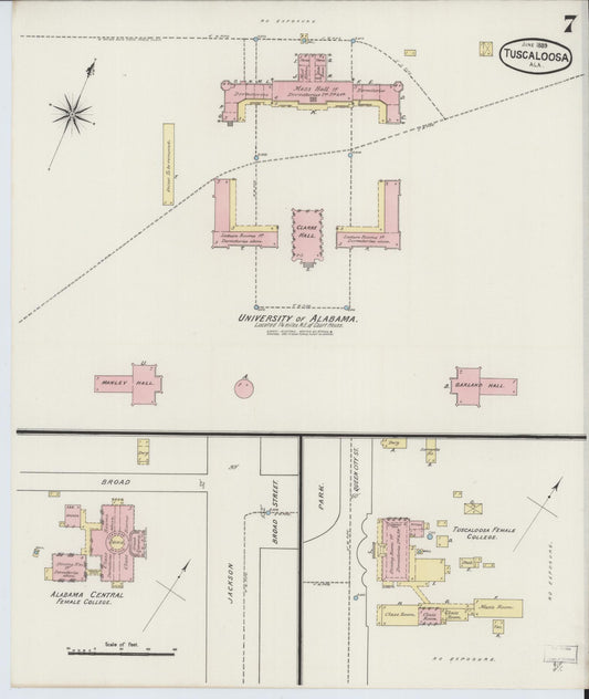 Sanborn Fire Insurance Map from Tuscaloosa, Tuscaloosa County, Alabama (1889), Sheet #0007 - Historic Sanborn Fire Insurance Map Print, vintage old map wall art, antique decor, genealogy gift, Alabama Alabama map