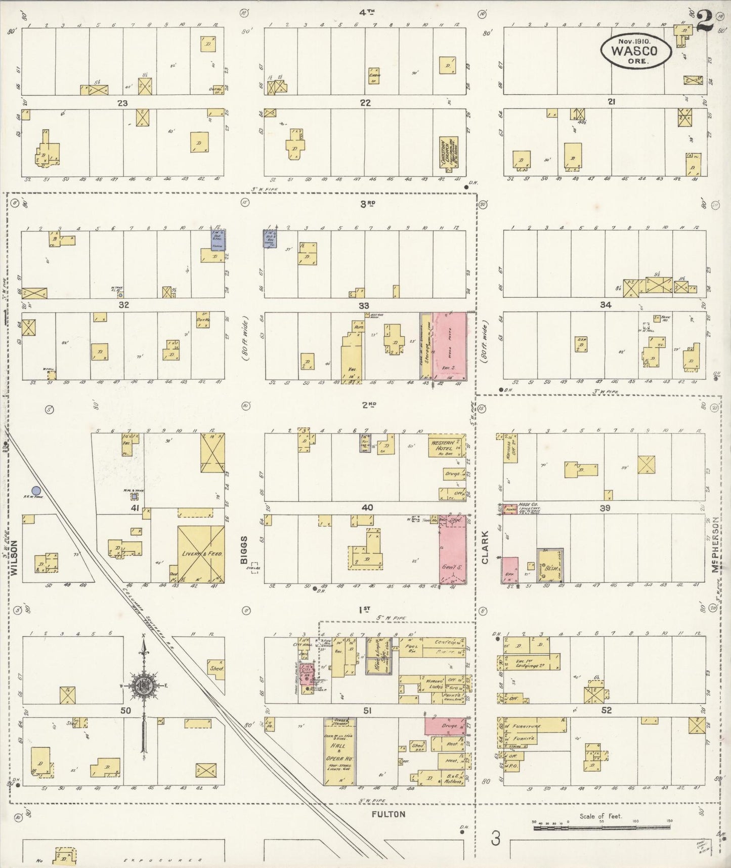 Sanborn Fire Insurance Map from Wasco, Sherman County, Oregon (1910), Sheet #0002 - Complete Map Set gallery image, historic Sanborn map, vintage wall art, Oregon Oregon