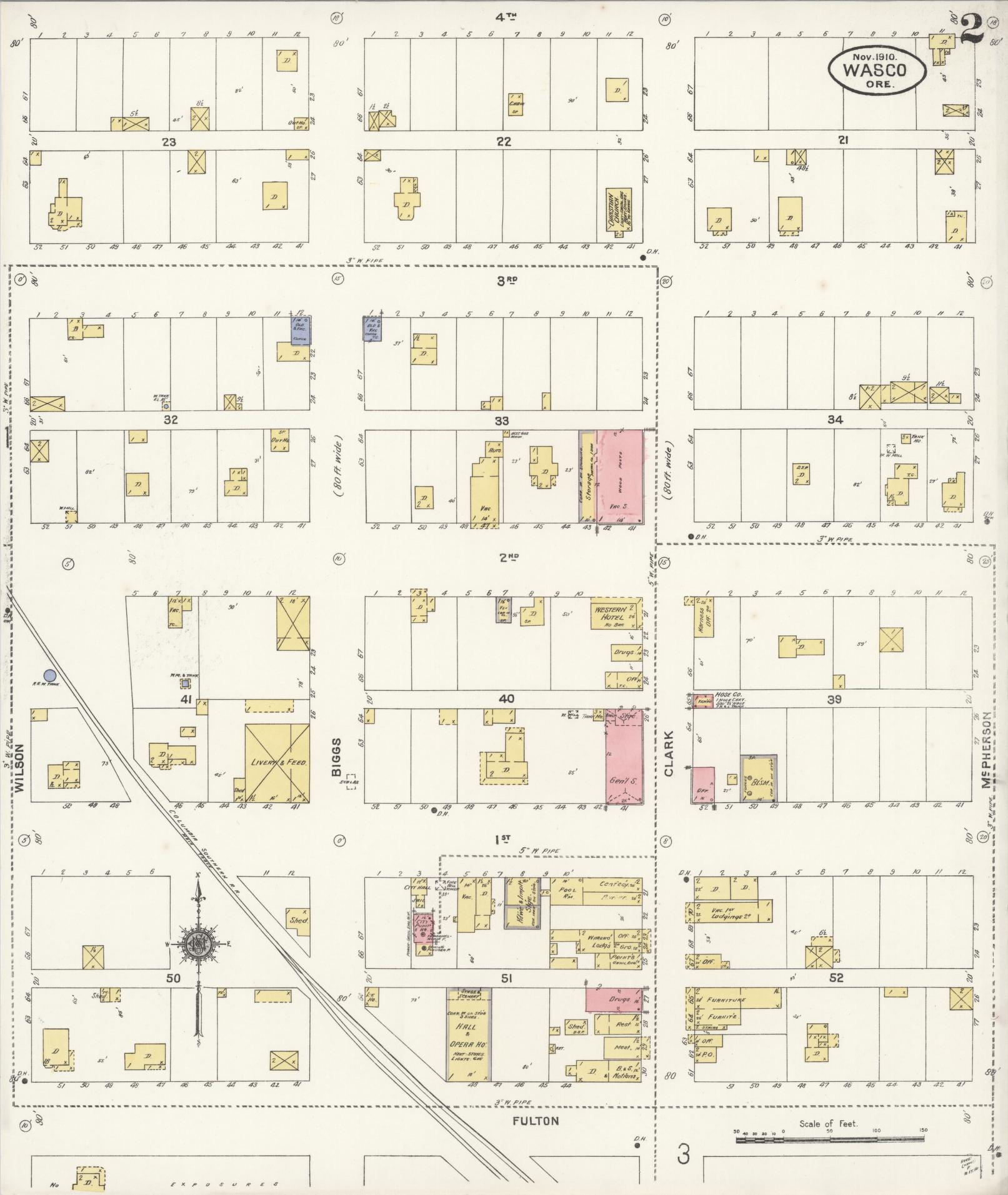 Sanborn Fire Insurance Map from Wasco, Sherman County, Oregon (1910), Sheet #0002 - Complete Map Set gallery image, historic Sanborn map, vintage wall art, Oregon Oregon
