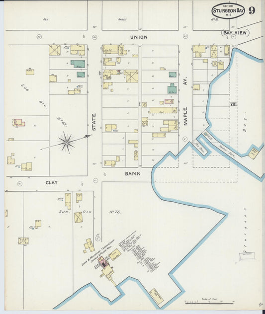 Sanborn Fire Insurance Map from Sturgeon Bay, Door County, Wisconsin (1891), Sheet #0009 - Historic Sanborn Fire Insurance Map Print, vintage old map wall art, antique decor, genealogy gift, Wisconsin Wisconsin map