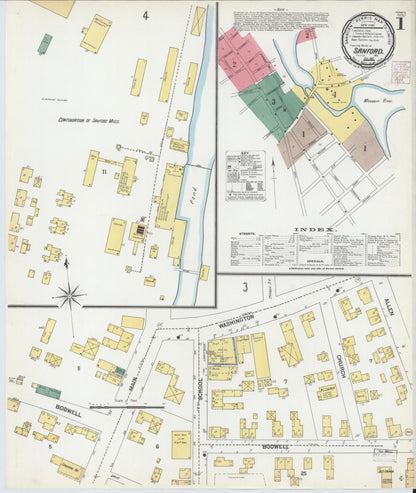 Sanborn Fire Insurance Map from Sanford, York County, Maine (1901), Sheet #0001 - Complete Map Set gallery image, historic Sanborn map, vintage wall art, Maine Maine