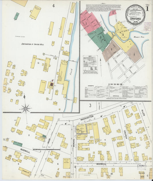 Sanborn Fire Insurance Map from Sanford, York County, Maine (1901), Sheet #0001 - Complete Map Set gallery image, historic Sanborn map, vintage wall art, Maine Maine
