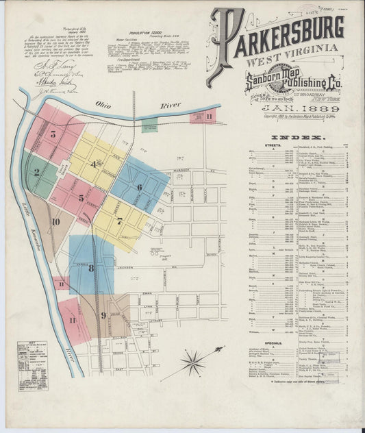 Sanborn Fire Insurance Map from Parkersburg, Wood County, West Virginia. (1889) – Historic Sanborn Fire Insurance Map Print