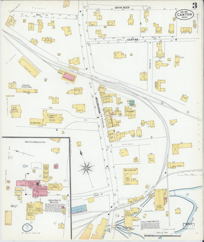 Sanborn Fire Insurance Map from Canton, Norfolk County, Massachusetts (1901), Sheet #0003 - Historic Sanborn Fire Insurance Map Print, vintage old map wall art, antique decor, genealogy gift, Massachusetts Massachusetts map
