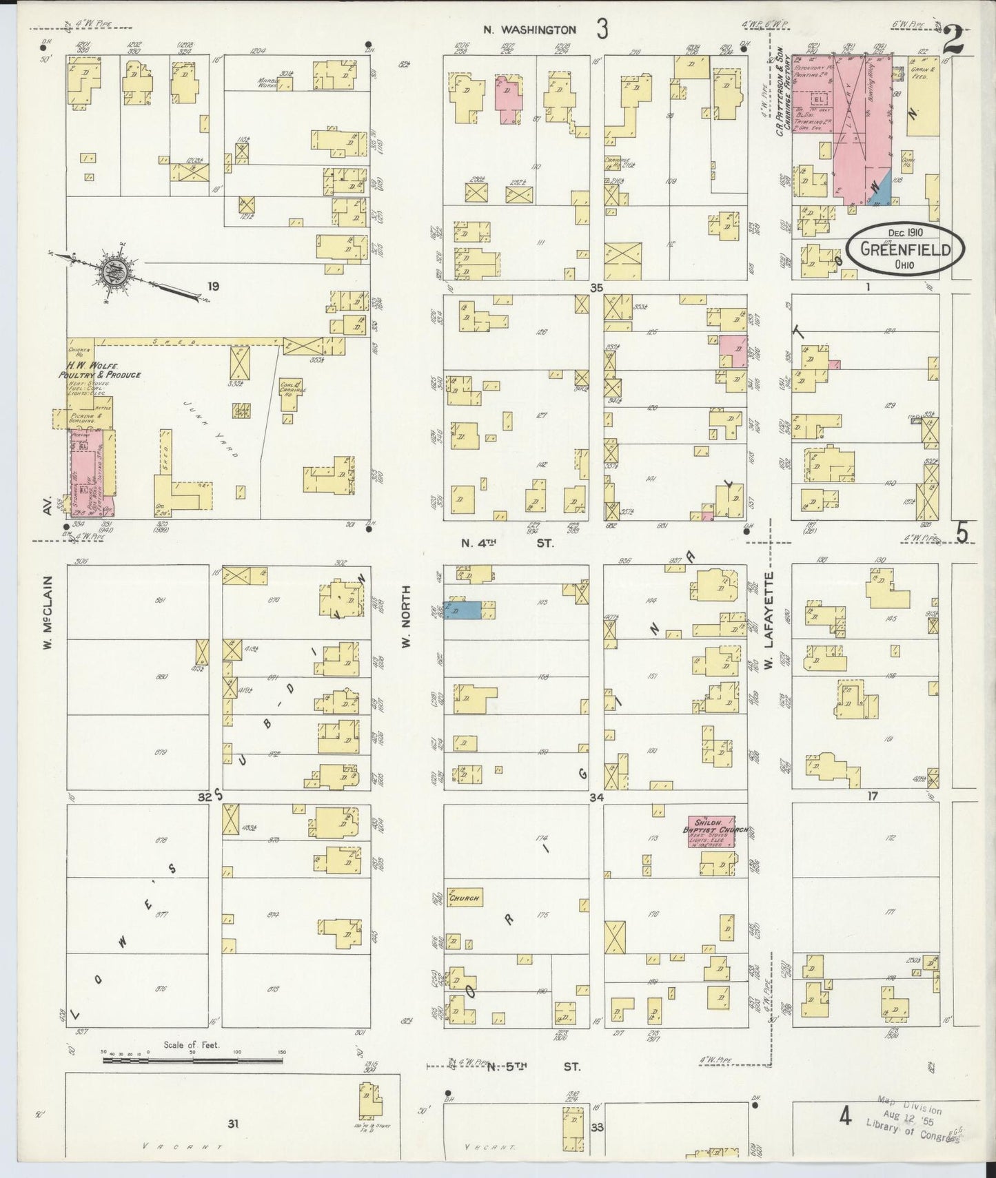 Sanborn Fire Insurance Map from Greenfield, Highland County, Ohio (1910), Sheet #0002 - Complete Map Set gallery image, historic Sanborn map, vintage wall art, Ohio Ohio