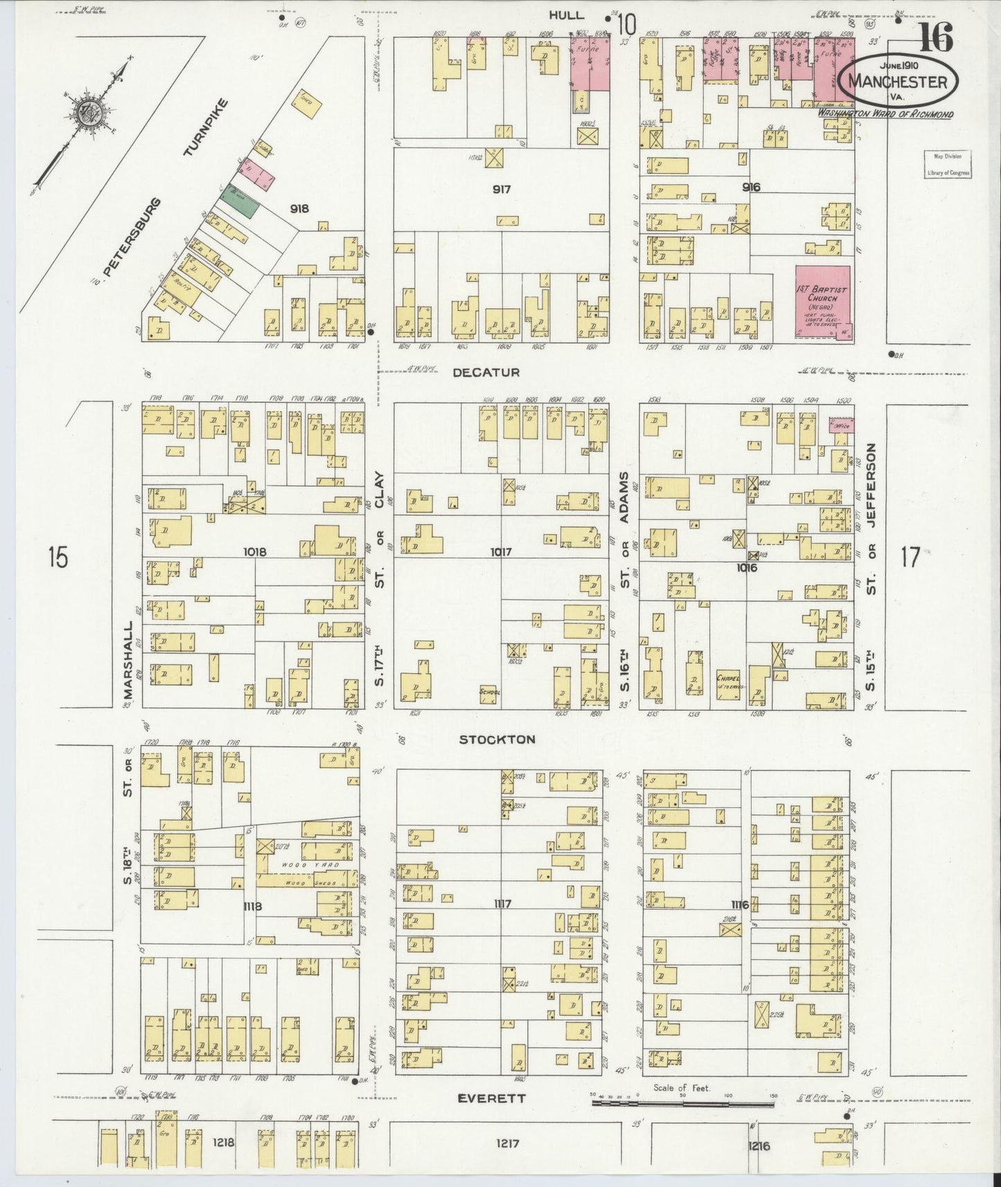 Sanborn Fire Insurance Map from Manchester, Chesterfield County, Virginia. (1910), Sheet 16 – Historic Sanborn Fire Insurance Map Print