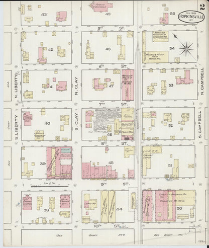 Sanborn Fire Insurance Map from Hopkinsville, Christian County, Kentucky (1886), Sheet #0002 - Complete Map Set gallery image, historic Sanborn map, vintage wall art, Kentucky Kentucky