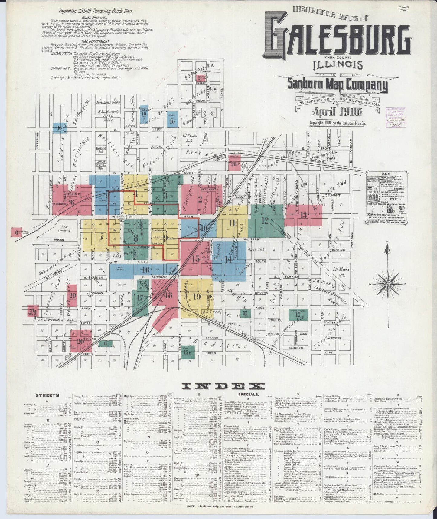 Sanborn Fire Insurance Map from Galesburg, Knox County, Illinois (1906), Sheet #0001 - Historic Sanborn Fire Insurance Map Print, vintage old map wall art, antique decor, genealogy gift, Illinois Illinois map