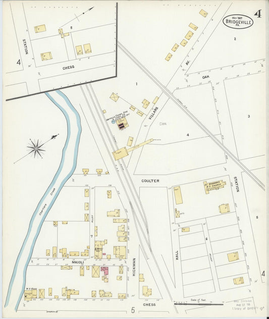 Sanborn Fire Insurance Map from Bridgeville, Allegheny County, Pennsylvania (1907), Sheet #0004 - Historic Sanborn Fire Insurance Map Print, vintage old map wall art, antique decor, genealogy gift, Pennsylvania Pennsylvania map