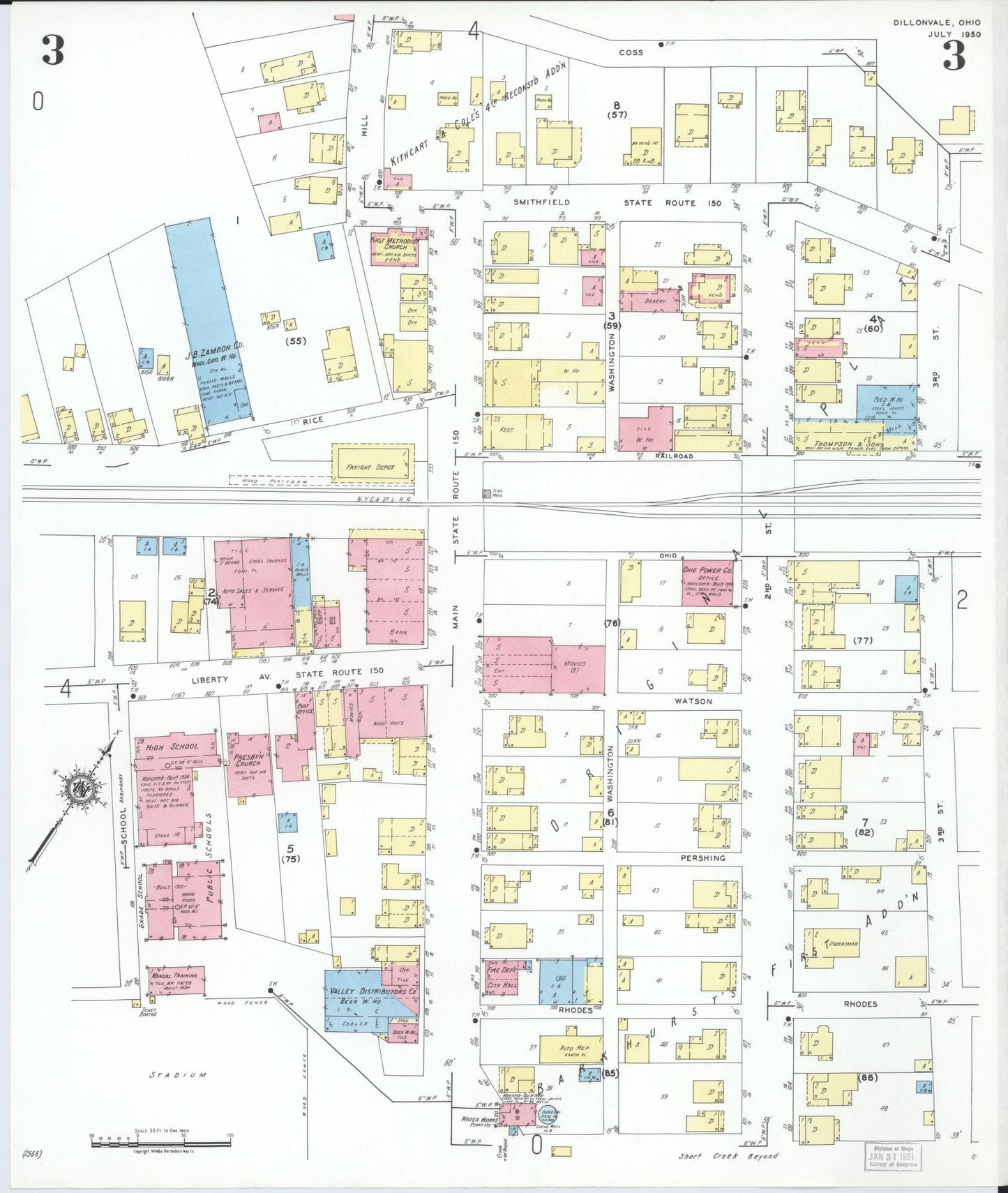 Sanborn Fire Insurance Map from Dillonvale, Jefferson County, Ohio (1950), Sheet #0003 - Complete Map Set gallery image, historic Sanborn map, vintage wall art, Ohio Ohio