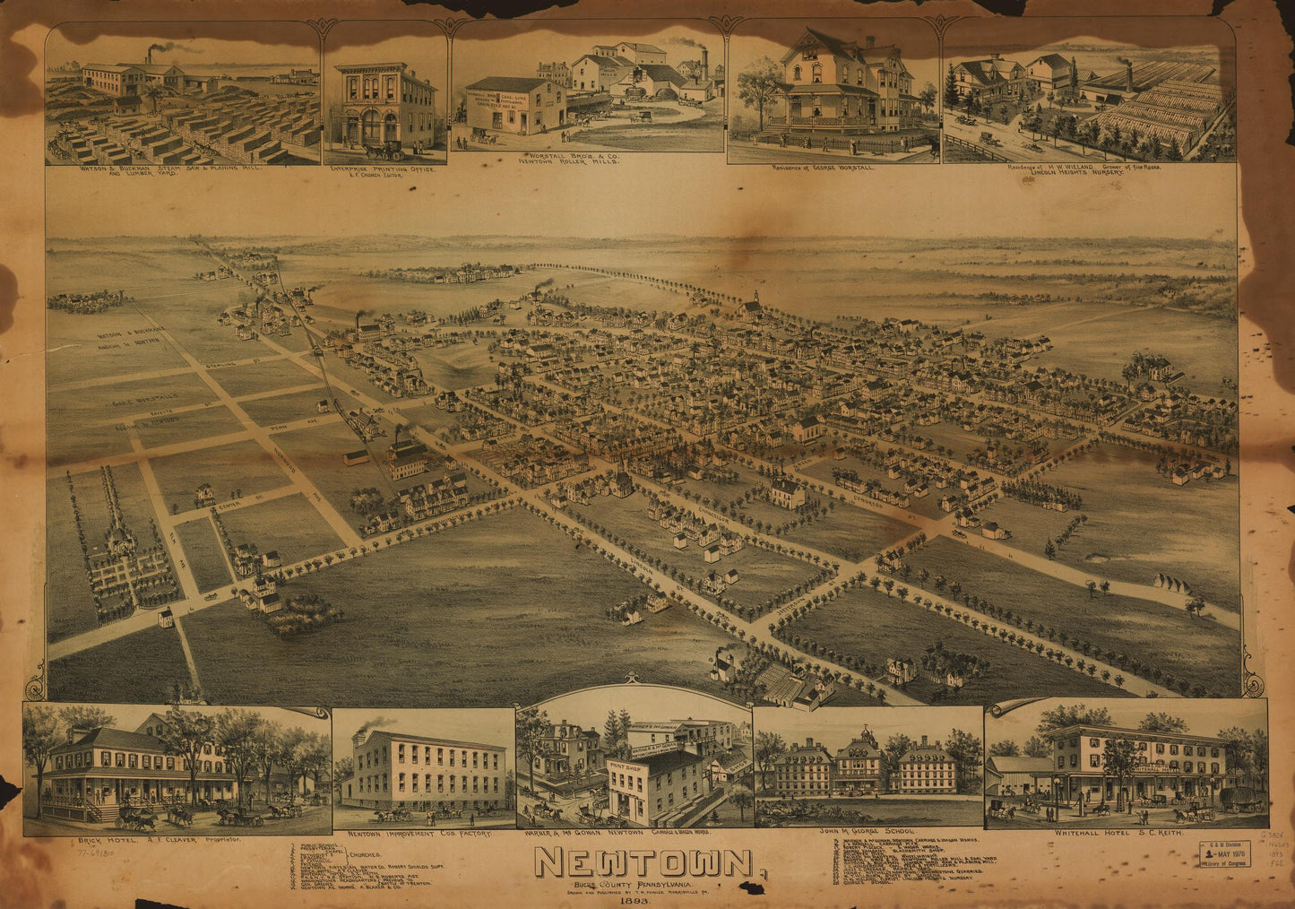 Newtown, Bucks County, Pennsylvania. (1893) – Historic Bird’s-Eye View Panorama Print