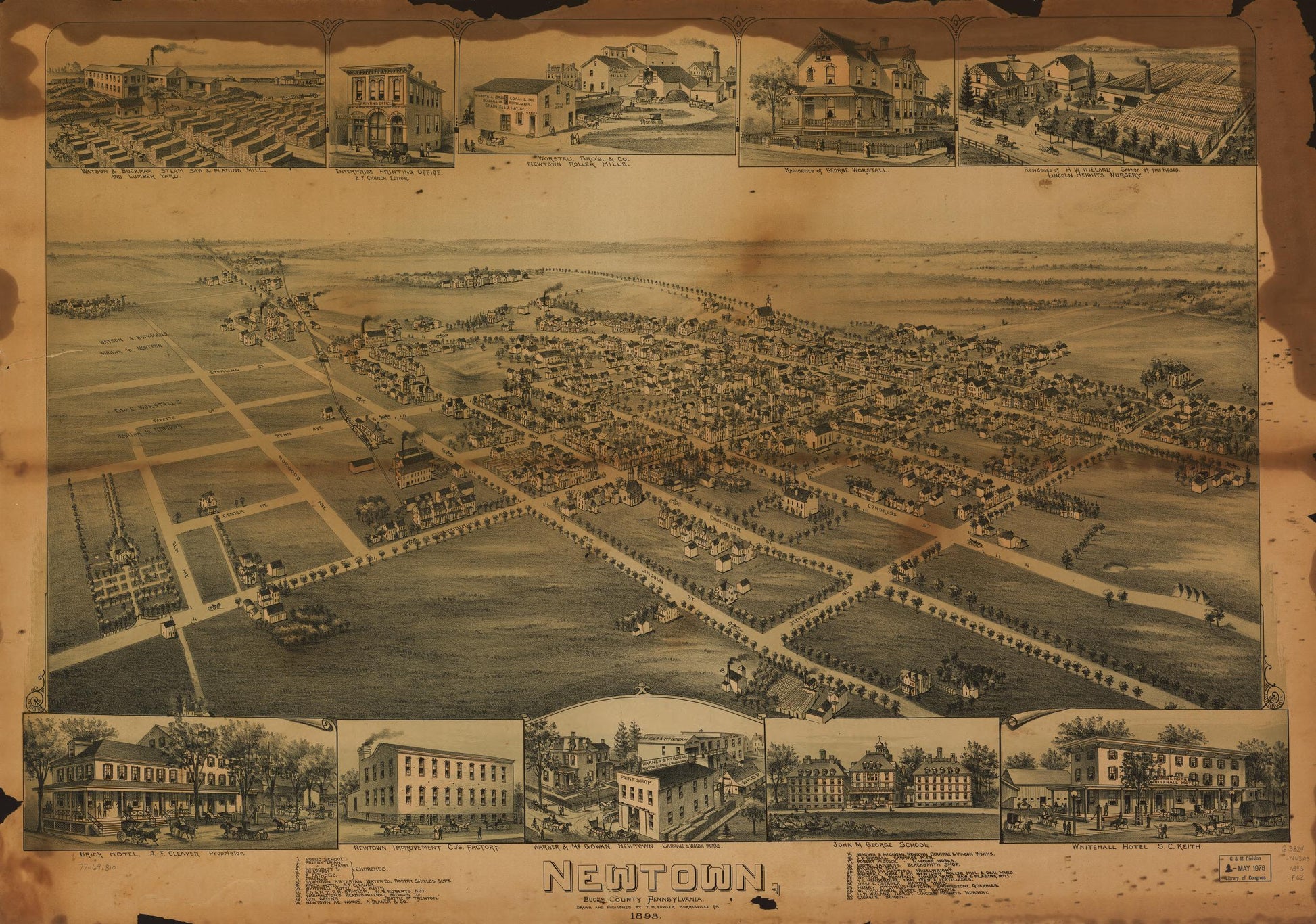 Newtown, Bucks County, Pennsylvania. (1893) – Historic Bird’s-Eye View Panorama Print