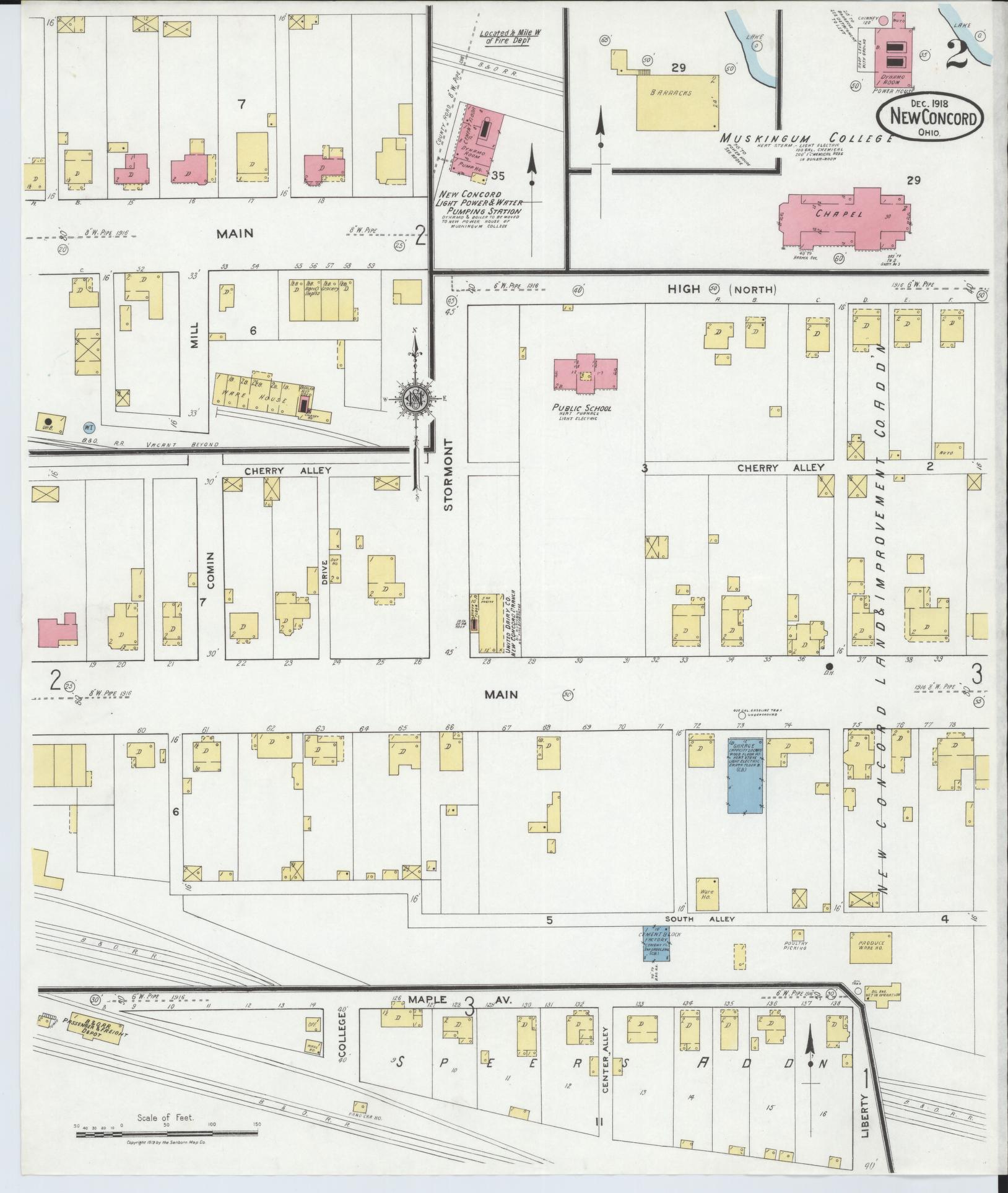Sanborn Fire Insurance Map from New Concord, Muskingum County, Ohio (1918), Sheet #0002 - Complete Map Set gallery image, historic Sanborn map, vintage wall art, Ohio Ohio