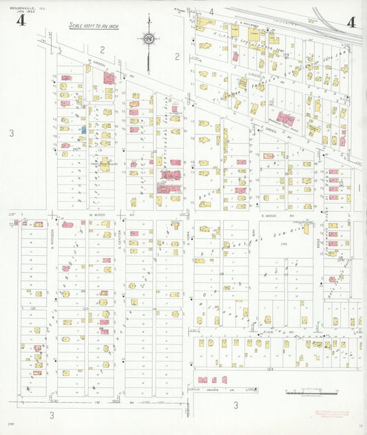 Sanborn Fire Insurance Map from Bensenville, Dupage County, Illinois (1933), Sheet #0004 - Historic Sanborn Fire Insurance Map Print, vintage old map wall art, antique decor, genealogy gift, Illinois Illinois map
