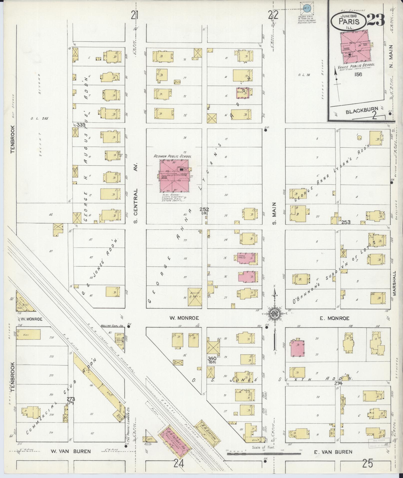 Sanborn Fire Insurance Map from Paris, Edgar County, Illinois (1916), Sheet #0023 - Complete Map Set gallery image, historic Sanborn map, vintage wall art, Illinois Illinois
