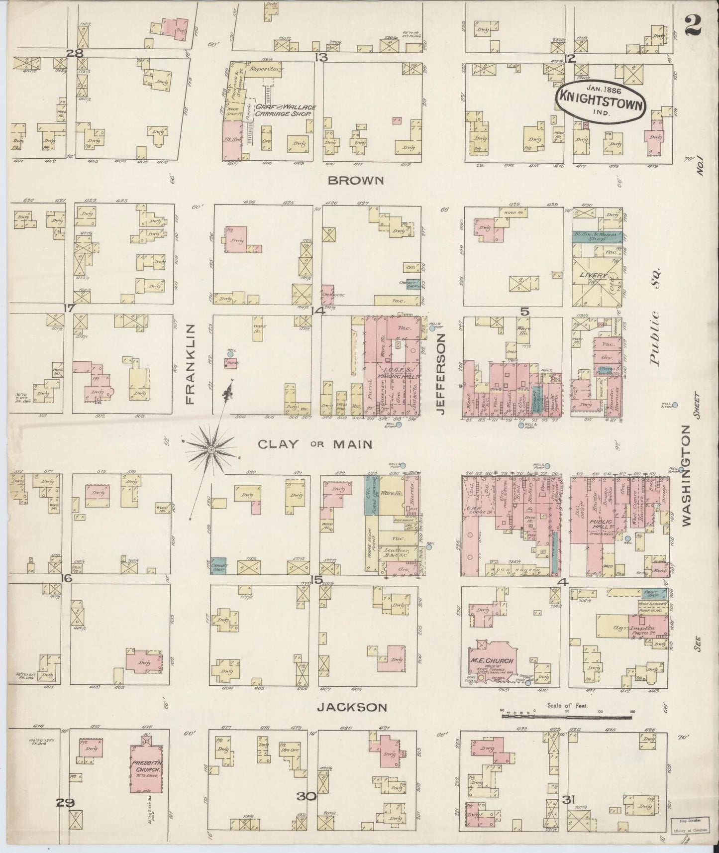 Sanborn Fire Insurance Map from Knightstown, Henry County, Indiana (1885), Sheet #0002 - Complete Map Set gallery image, historic Sanborn map, vintage wall art, Indiana Indiana