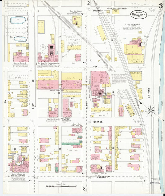 Sanborn Fire Insurance Map from Muscatine, Muscatine County, Iowa (1899), Sheet #0003 - Historic Sanborn Fire Insurance Map Print, vintage old map wall art