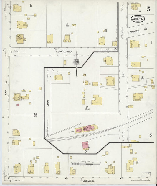 Sanborn Fire Insurance Map from Auburn, Lee County, Alabama (1919), Sheet #0005 - Historic Sanborn Fire Insurance Map Print, vintage old map wall art, antique decor, genealogy gift, Alabama Alabama map