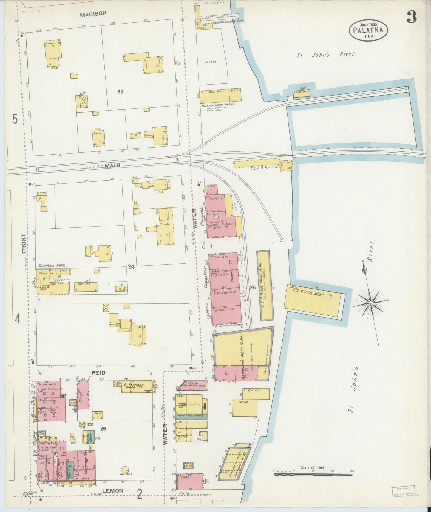 Sanborn Fire Insurance Map from Palatka, Putnam County, Florida (1903), Sheet #0003 - Historic Sanborn Fire Insurance Map Print, vintage old map wall art, antique decor, genealogy gift, Florida Florida map