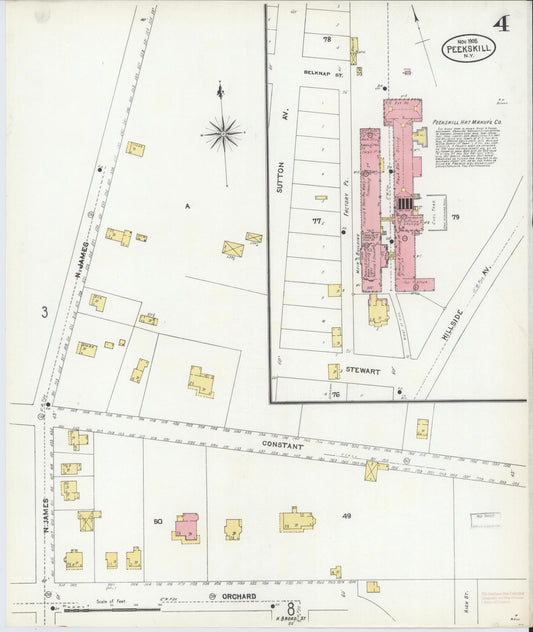 Sanborn Fire Insurance Map from Peekskill, Westchester County, New York (1905), Sheet #0004 - Historic Sanborn Fire Insurance Map Print, vintage old map wall art, antique decor, genealogy gift, New York New York map