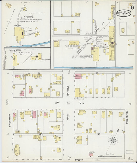 Sanborn Fire Insurance Map from Mount Carmel, Wabash County, Illinois (1892), Sheet #0006 - Historic Sanborn Fire Insurance Map Print, vintage old map wall art, antique decor, genealogy gift, Illinois Illinois map