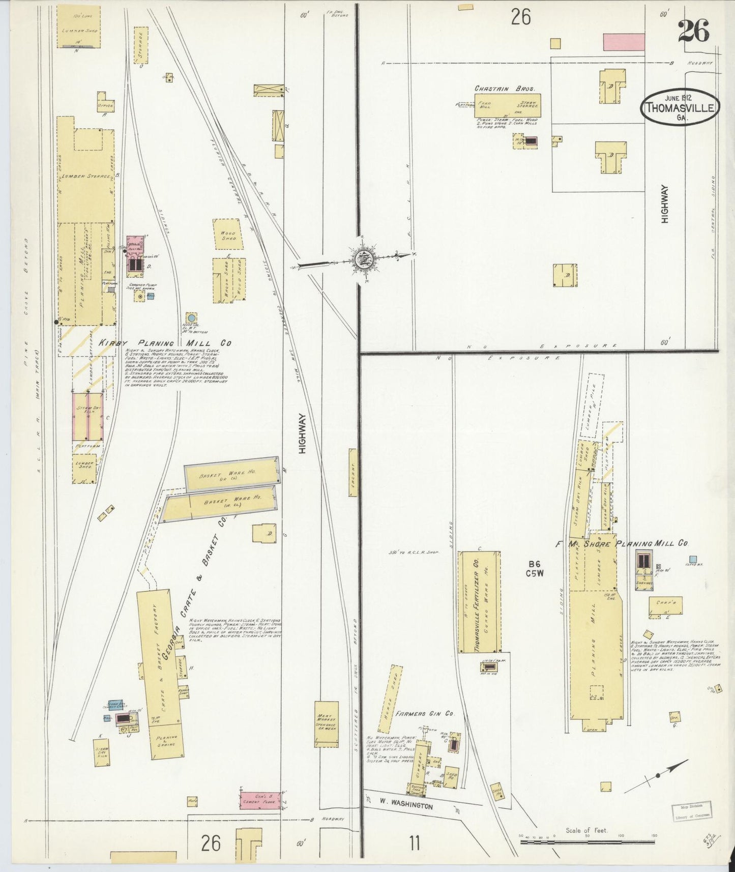 Sanborn Fire Insurance Map from Thomasville, Thomas County, Georgia (1912), Sheet #0026 - Complete Map Set gallery image, historic Sanborn map, vintage wall art, Georgia Georgia