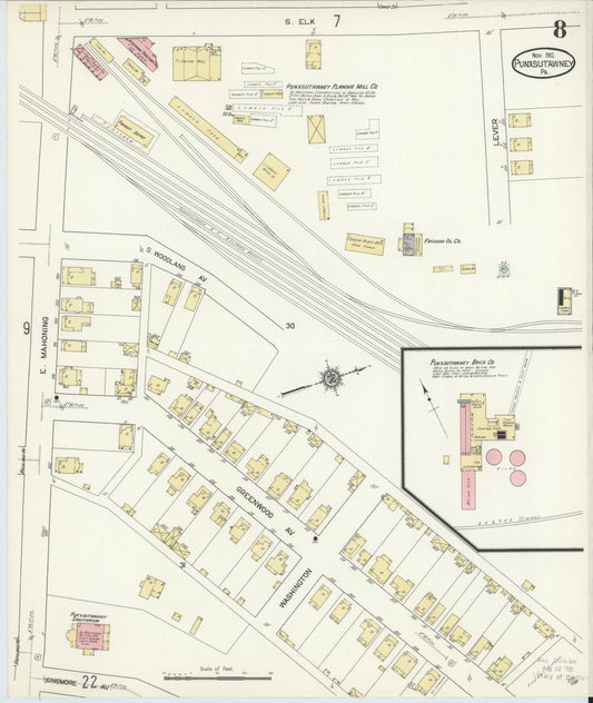 Sanborn Fire Insurance Map from Punxsutawney, Jefferson County, Pennsylvania (1912), Sheet #0008 - Historic Sanborn Fire Insurance Map Print, vintage old map wall art, antique decor, genealogy gift, Pennsylvania Pennsylvania map