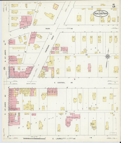 Sanborn Fire Insurance Map from Highland Park, Lake County, Illinois (1912), Sheet #0005 - Historic Sanborn Fire Insurance Map Print, vintage old map wall art, antique decor, genealogy gift, Illinois Illinois map