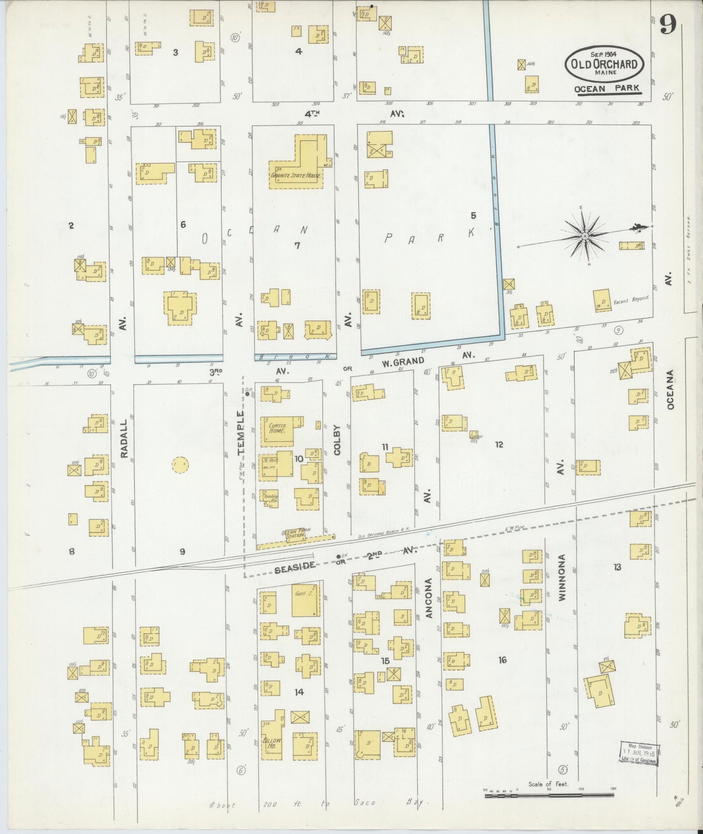 Sanborn Fire Insurance Map from Old Orchard, York County, Maine (1904), Sheet #0009 - Complete Map Set gallery image, historic Sanborn map, vintage wall art, Maine Maine