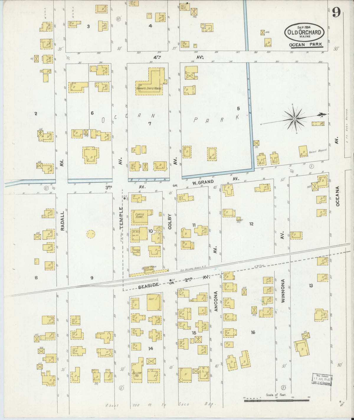 Sanborn Fire Insurance Map from Old Orchard, York County, Maine (1904), Sheet #0009 - Complete Map Set gallery image, historic Sanborn map, vintage wall art, Maine Maine