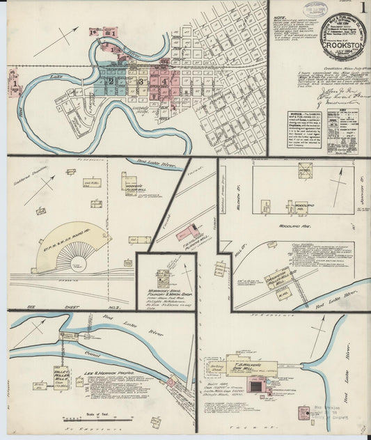 Sanborn Fire Insurance Map from Crookston, Polk County, Minnesota (1884), Sheet #0001 - Complete Map Set gallery image, historic Sanborn map, vintage wall art, Minnesota Minnesota
