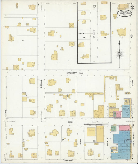 Sanborn Fire Insurance Map from Honey Grove, Fannin County, Texas (1909), Sheet #0002 - Historic Sanborn Fire Insurance Map Print, vintage old map wall art, antique decor, genealogy gift, Texas Texas map