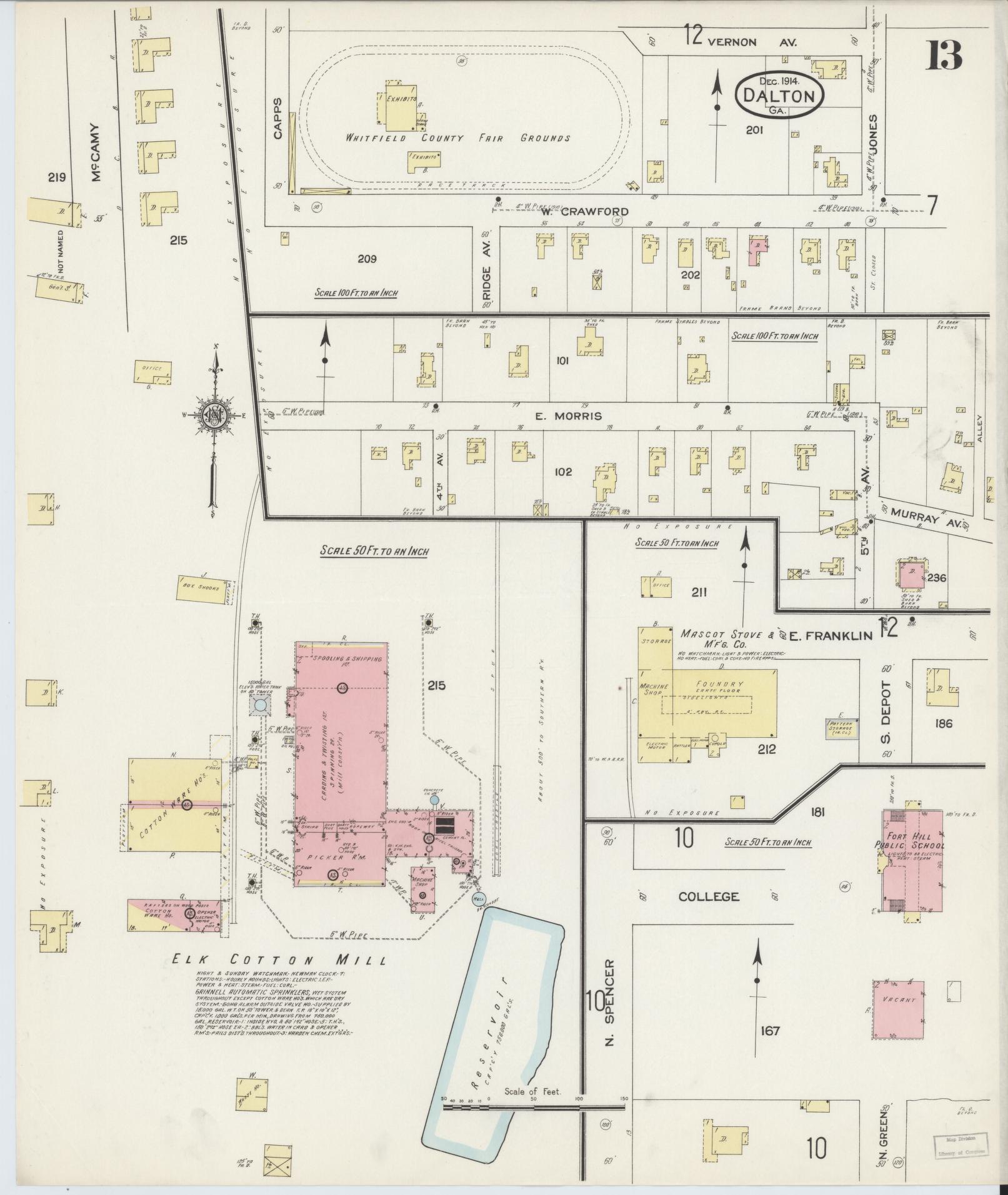Sanborn Fire Insurance Map from Dalton, Whitfield County, Georgia (1914), Sheet #0013 - Complete Map Set gallery image, historic Sanborn map, vintage wall art, Georgia Georgia