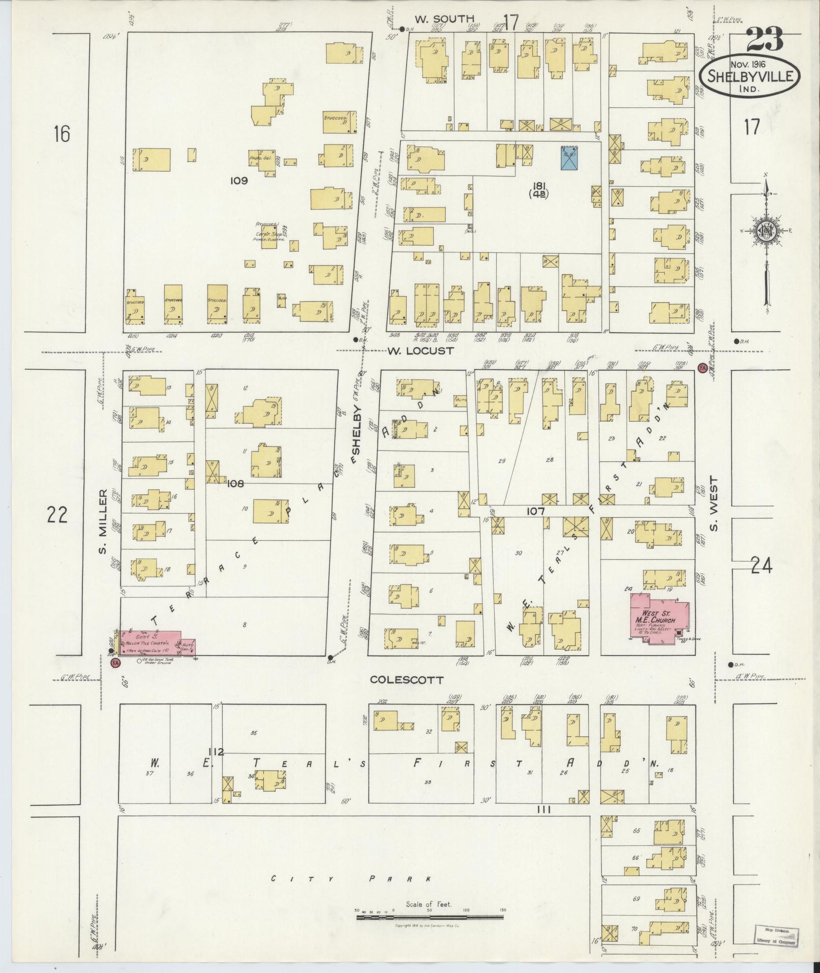 Sanborn Fire Insurance Map from Shelbyville, Shelby County, Indiana (1916), Sheet #0023 - Complete Map Set gallery image, historic Sanborn map, vintage wall art, Indiana Indiana