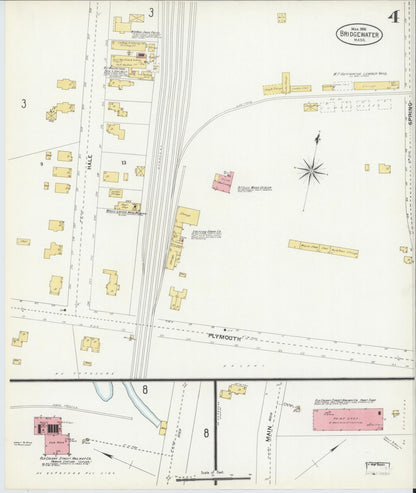 Sanborn Fire Insurance Map from Bridgewater, Plymouth County, Massachusetts (1906), Sheet #0004 - Historic Sanborn Fire Insurance Map Print, vintage old map wall art, antique decor, genealogy gift, Massachusetts Massachusetts map