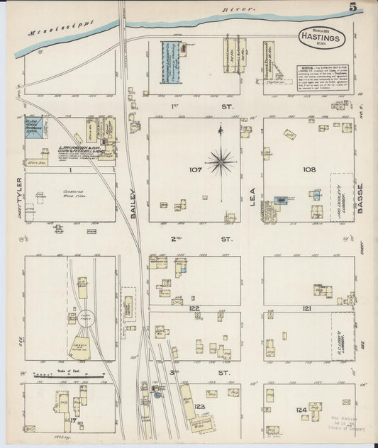 Sanborn Fire Insurance Map from Hastings, Dakota County, Minnesota (1884), Sheet #0005 - Historic Sanborn Fire Insurance Map Print, vintage old map wall art, antique decor, genealogy gift, Minnesota Minnesota map