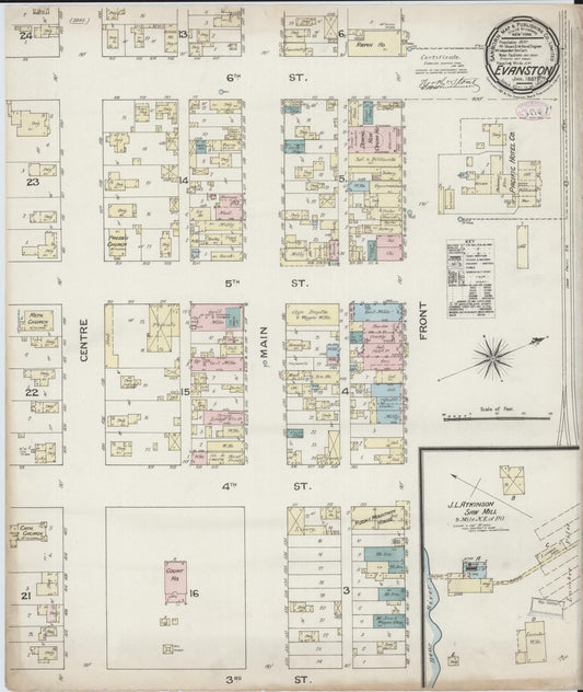 Sanborn Fire Insurance Map from Evanston, Uinta County, Wyoming (1887), Sheet #0001 - Historic Sanborn Fire Insurance Map Print, vintage old map wall art, antique decor, genealogy gift, Wyoming Wyoming map